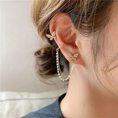 Picture of Korean Elegant Cute New Trendy Fashionable Rhinestone Butterfly Earrings for Girls Simple Stylish (Multicolor)