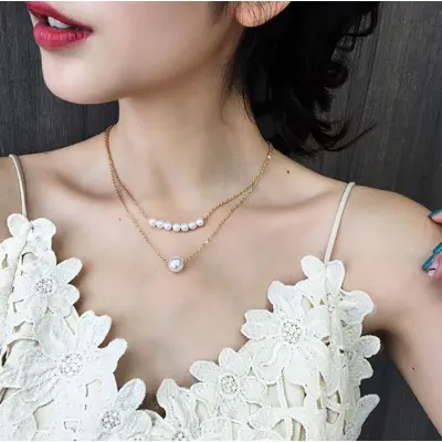 Picture of Double Layer Clavicle Chain Necklace Accessories Female Jewelry New pendant (Gold,Adjustable)