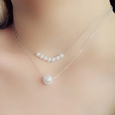 Picture of Metal double-layer pearl clavicle chain, thin temperament Korean ins style collar necklace (Gold,Adjustable)