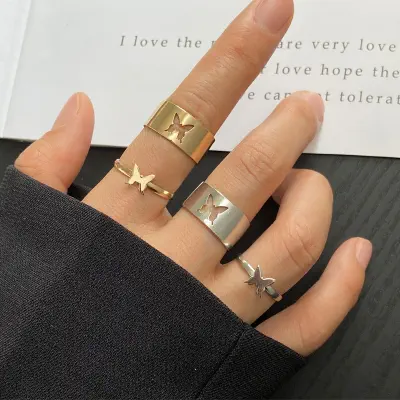 Picture of Punk Simple Hollow Butterfly Open Rings Girl Accessories New (Gold,Adjustable)