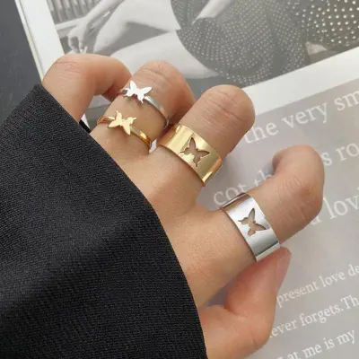 Picture of 2 Pcs Butterfly Rings For Women Men Lover Couple Ring Set (Silver,Adjustable)