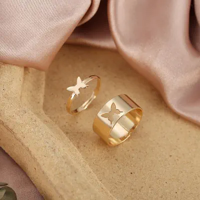 Picture of Butterfly King and Queen Couple Ring Set In Titanium Colour (Brown,Adjustable)