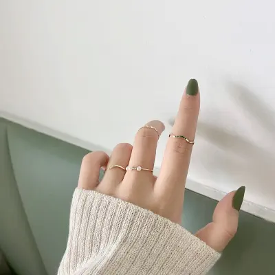 Picture of Artificial Jewelry Finger Ring Set 5-Pcs set (Gold,Adjustable)