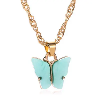 Picture of Butterfly Pearl Beads Pendant Chain Choker Necklace (Light blue,Adjustable)