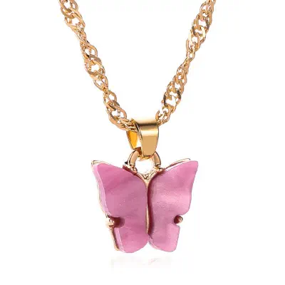 Picture of Butterfly Pearl Beads Pendant Chain Choker Necklace (Purple,Adjustable)