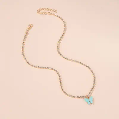 Picture of Korean Fashion Cute Butterfly Pendant Necklace for Women Golden Color Statement Necklace Jewelry Gifts (Purple,Adjustable)