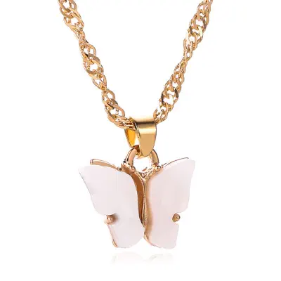 Picture of Butterfly Chain Pendant Necklace For Women (White,Adjustable)