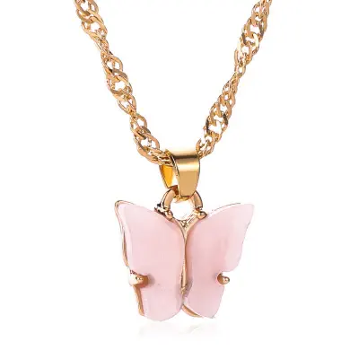 Picture of Trendy Butterfly Chain Pendant Necklaces for Women New Collection - Necklace for Girls Simple Fashion (Pink,Adjustable)