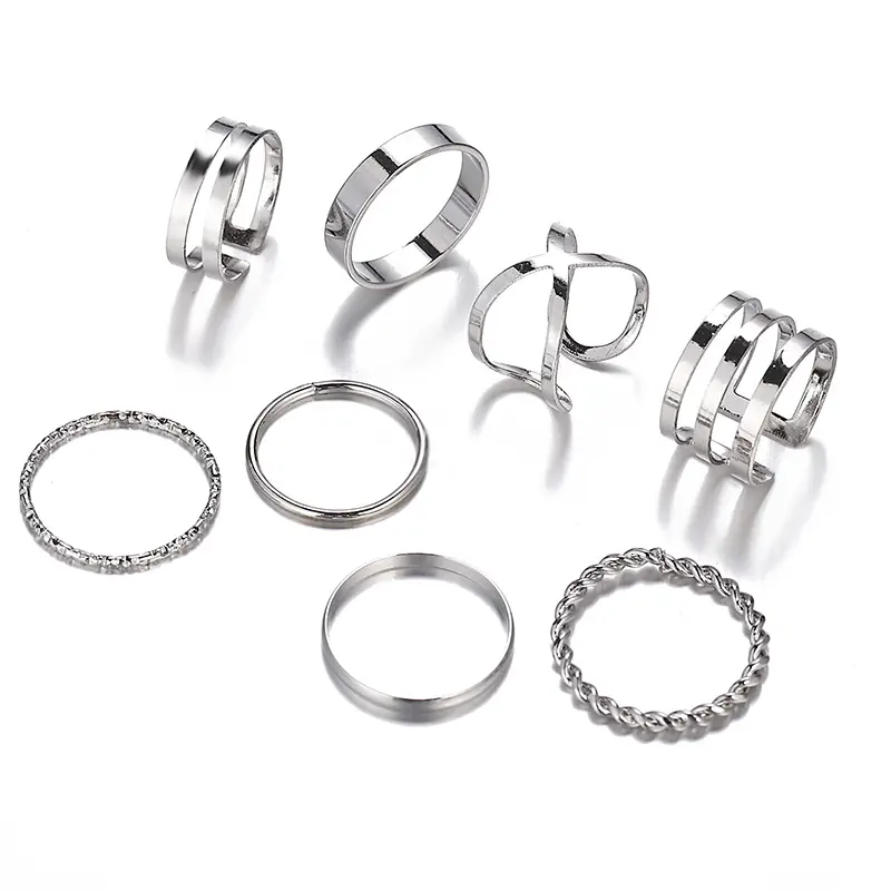 Picture of 8 Pcs/Set Finger Ring Set Women Finger Rings for women's fashion (Silver,Adjustable)