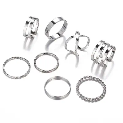 Picture of 8 Pcs/Set Finger Ring Set Women Finger Rings for women's fashion (Silver,Adjustable)