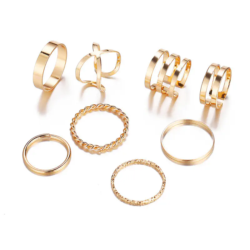 Picture of 8 Pcs/Set Finger Ring Set Women Finger Rings for women's fashion (Gold,Adjustable)
