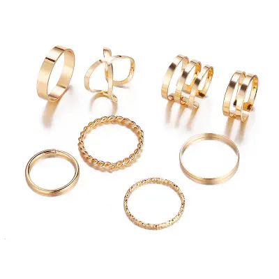 Picture of 8 Pcs/Set Finger Ring Set Women Finger Rings for women's fashion (Gold,Adjustable)