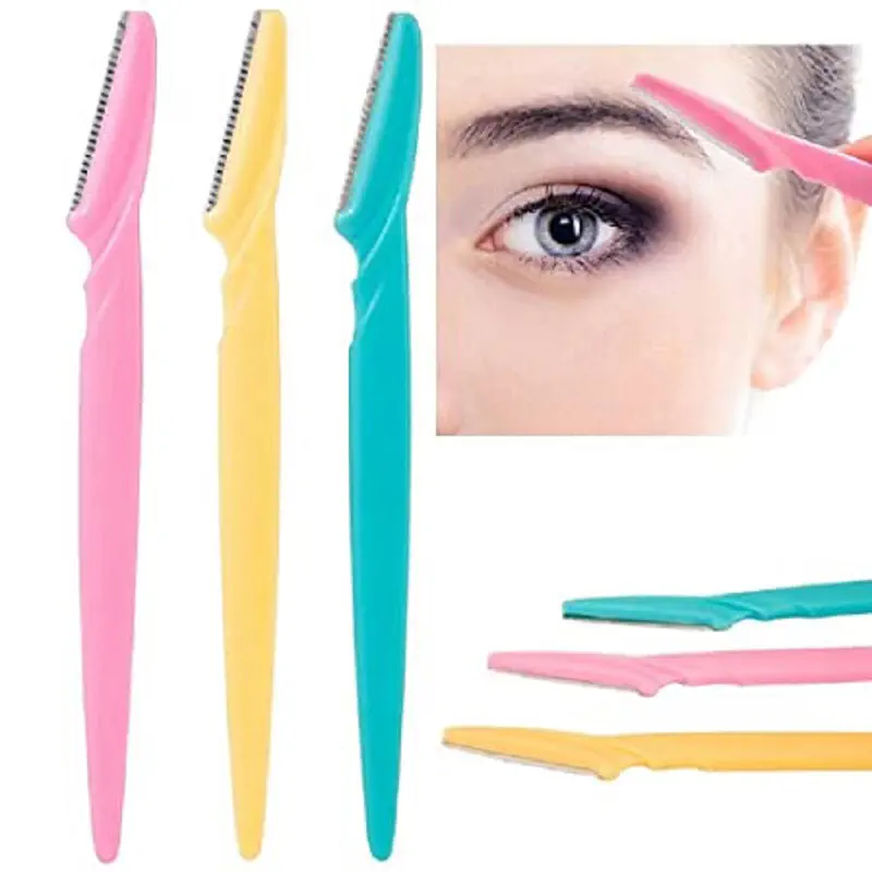 Picture of 3pcs Colorful Eyebrow Trimmer Face Hair Razors Women Eyebrow Shaver Hair Removal Makeup Tools (Multicolor,Eyes)