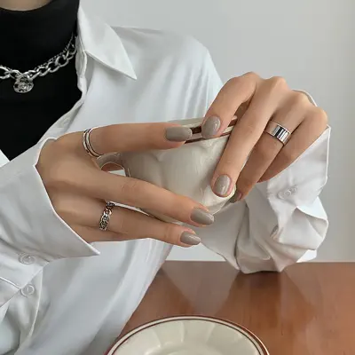 Picture of Three-piece Suit Ring/Opening Adjustable Ring Set/Vintage Drop Acrylic Ring Set Chain Jewelry Valentine's Day Gifts for Girlfriend (Silver,Adjustable)