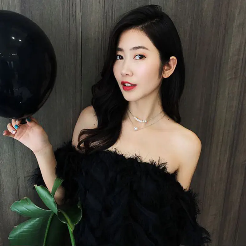 Picture of Fashion Simple Double-Layer Pearl Necklace Korean Temperament Short Clavicle Chain Female Tide Necklace Jewelry Gift (Gold,Adjustable)