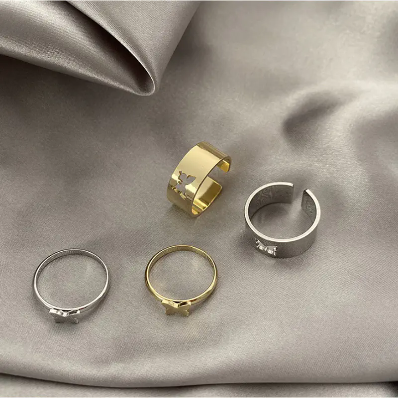 Picture of 2 Pcs Butterfly Rings For Women Men Lover Couple Ring Set (Gold,Adjustable)