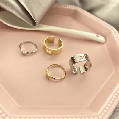 Picture of 2 Pcs Butterfly Rings For Women Men Lover Couple Ring Set (Silver,Adjustable)