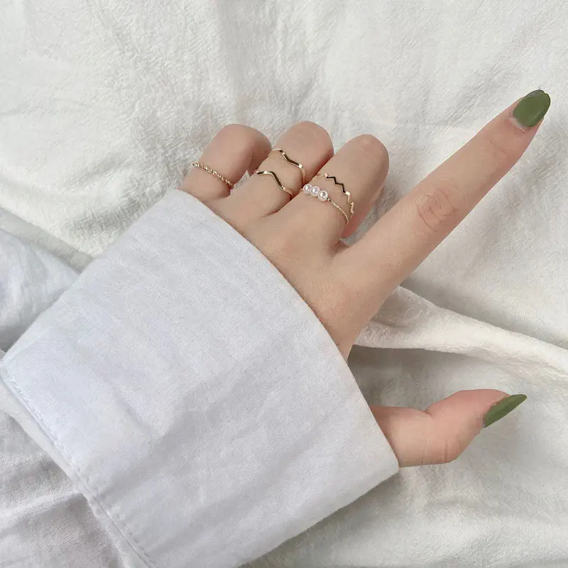 Picture of Artificial Jewelry Finger Ring Set 5-Pcs set (Gold,Adjustable)