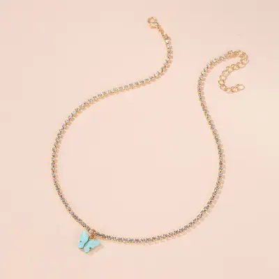 Picture of Korean Fashion Cute Butterfly Pendant Necklace for Women Golden Color Statement Necklace Jewelry Gifts (Purple,Adjustable)