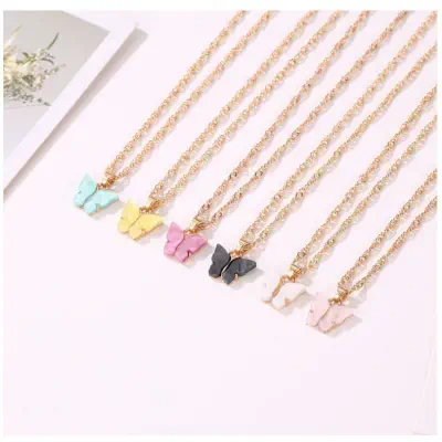 Picture of Butterfly Chain Pendant Necklace For Women (Pink,Adjustable)