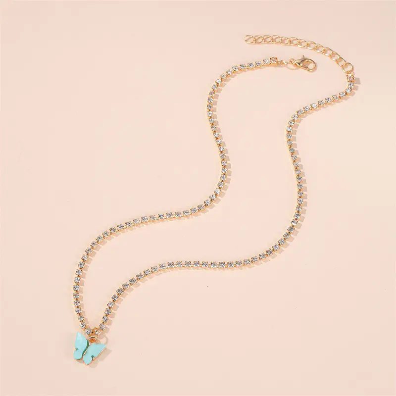 Picture of Butterfly necklace Choker clavicle chain necklace (Pink,Adjustable)