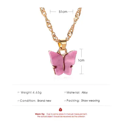 Picture of Women Necklace Creative All-match Women Jewelry Butterfly Pendant Clavicle Necklace for Party (Pink,Adjustable)