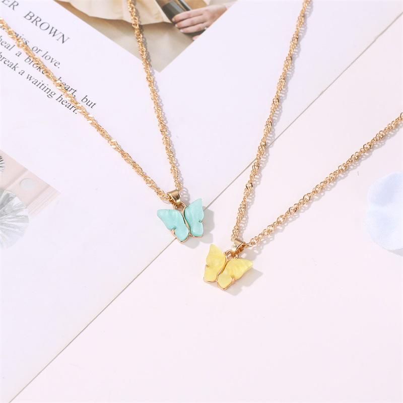Picture of Trendy Butterfly Chain Pendant Necklaces for Women New Collection - Necklace for Girls Simple Fashion (Light blue,Adjustable)