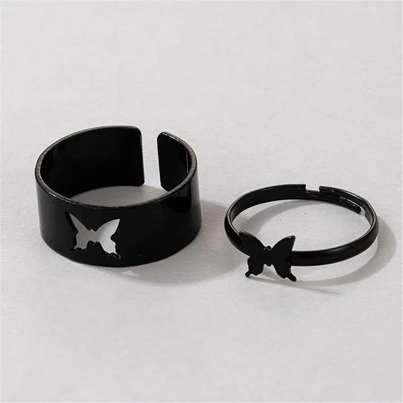 Picture of Punk Simple Hollow Butterfly Open Rings Girl Accessories New (Black,Adjustable)