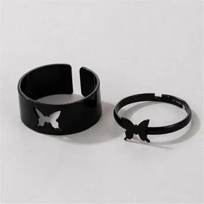 Picture of Punk Simple Hollow Butterfly Open Rings Girl Accessories New (Black,Adjustable)