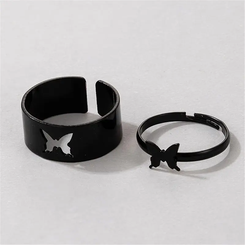 Picture of 2 Pcs Butterfly Rings For Women Men Lover Couple Ring Set (Black,Adjustable)