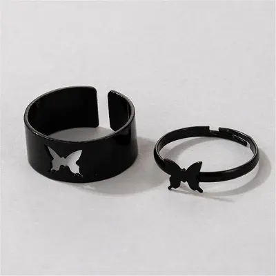 Picture of 2 Pcs Butterfly Rings For Women Men Lover Couple Ring Set (Black,Adjustable)