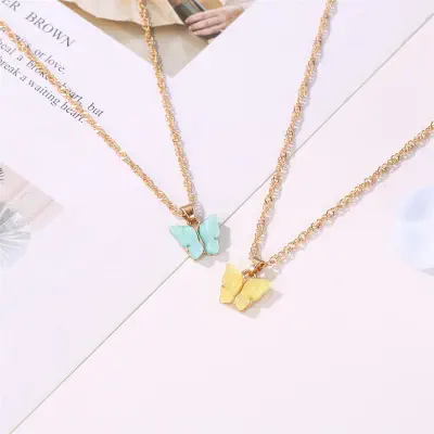 Picture of Women Necklace Creative All-match Women Jewelry Butterfly Pendant Clavicle Necklace for Party (Pink,Adjustable)