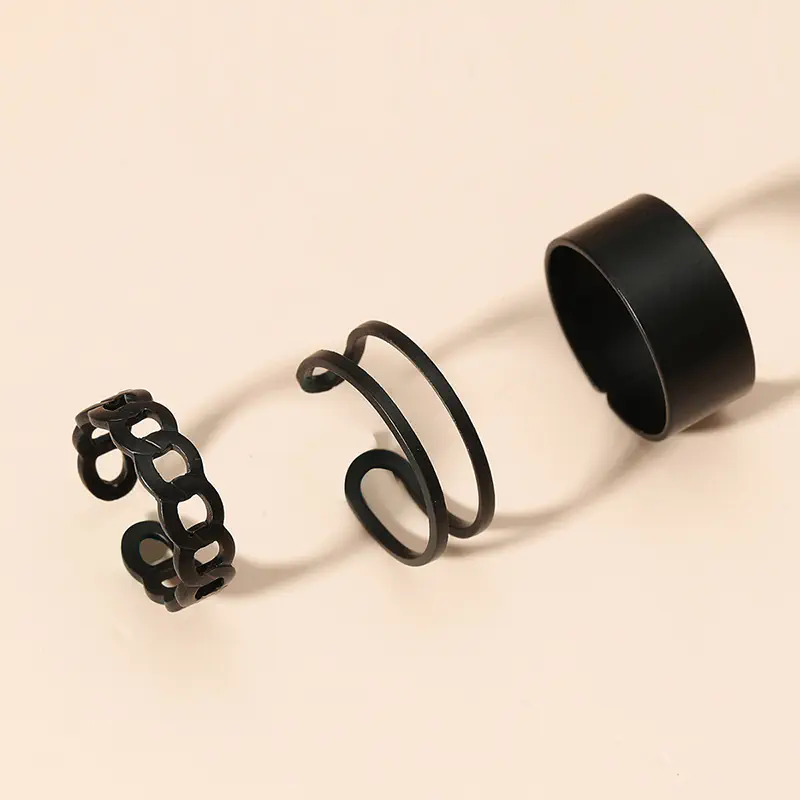 Picture of 3pcs Rings Set For Women Rings For Women Finger Ring For Women Girls Ladies Female Ornament Jewelry Jewellery ladies bag womens bag dress makeup watch couple rings ear rings Latest Collection Womens Fashion Jewellery Rings For Girls Womens Finger Ring (Black,Adjustable)