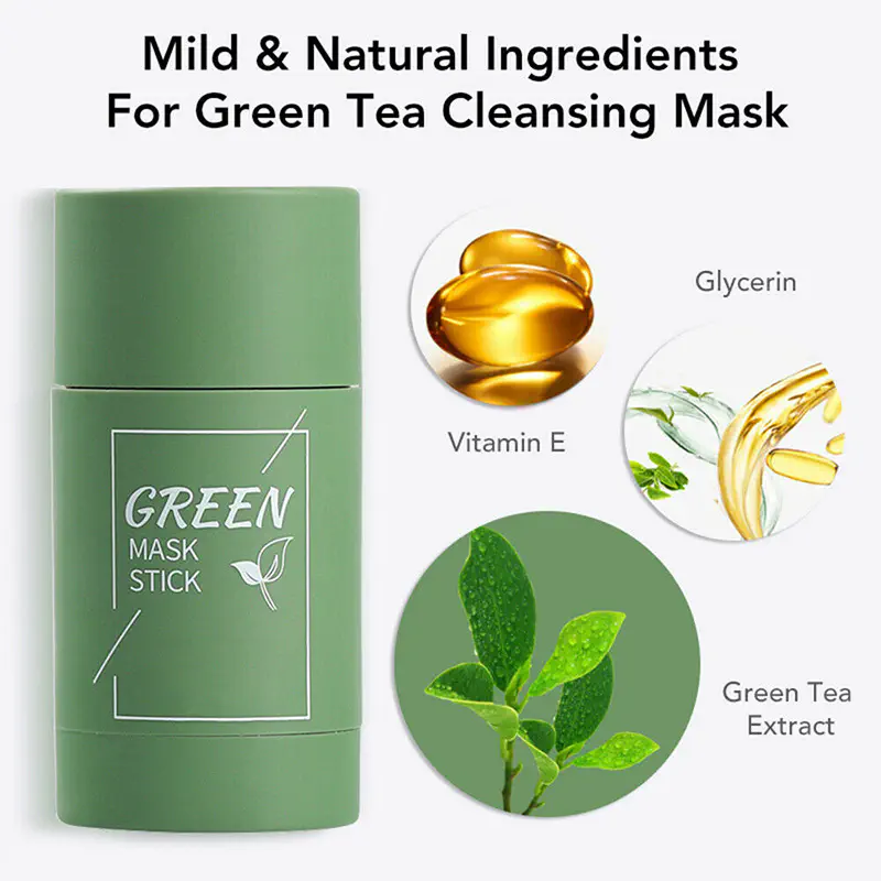 Picture of Green-Tea-Mask Stick Nourish Skin Organic Clay Mask Stick Oil Control Moisturizinge Brighteninge Detoxifying Acne Remover - Face Mask (Face,Others)