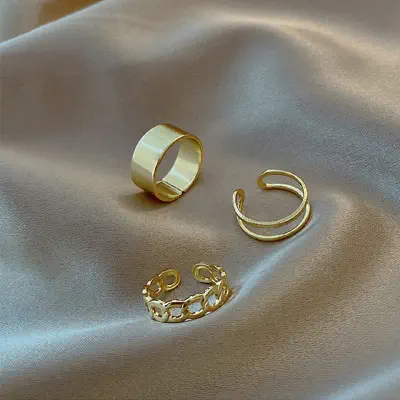 Picture of 3pcs Rings Set For Women Rings For Women Finger Ring For Women Girls Ladies Female Ornament Jewelry Jewellery ladies bag womens bag dress makeup watch couple rings ear rings Latest Collection Womens Fashion Jewellery Rings For Girls Womens Finger Ring (Gold,Adjustable)
