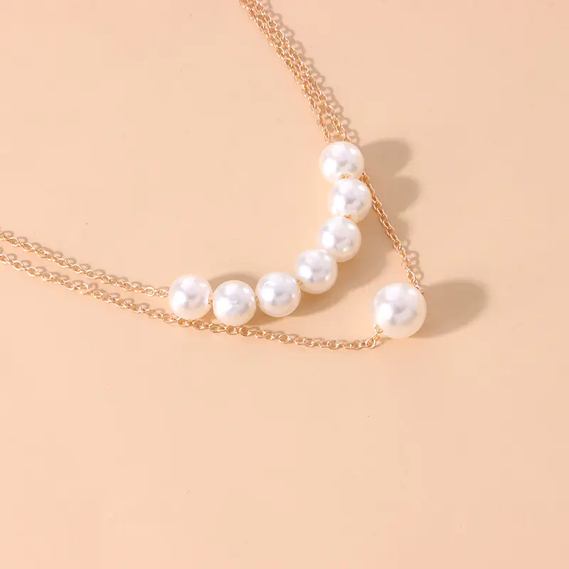 Picture of Metal double-layer pearl clavicle chain, thin temperament Korean ins style collar necklace (Gold,Adjustable)