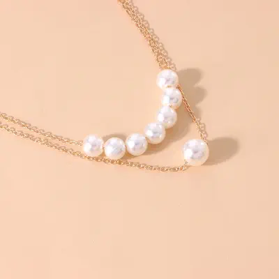 Picture of Metal double-layer pearl clavicle chain, thin temperament Korean ins style collar necklace (Gold,Adjustable)