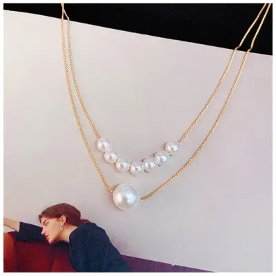 Picture of Metal double-layer pearl clavicle chain, thin temperament Korean ins style collar necklace (Gold,Adjustable)