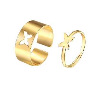 Picture of Punk Simple Hollow Butterfly Open Rings Girl Accessories New (Silver,Adjustable)