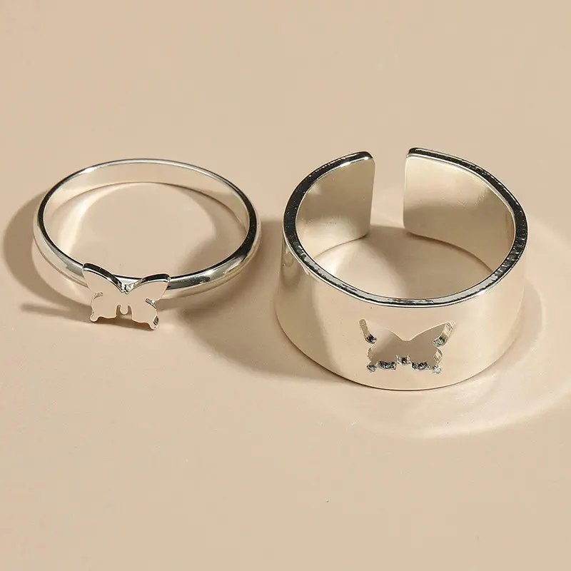 Picture of 2 Pcs Butterfly Rings For Women Men Lover Couple Ring Set (Silver,Adjustable)