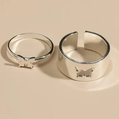 Picture of 2 Pcs Butterfly Rings For Women Men Lover Couple Ring Set (Silver,Adjustable)
