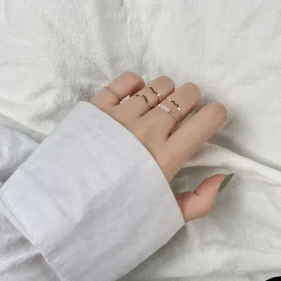 Picture of Artificial Jewelry Finger Ring Set 5-Pcs set (Gold,Adjustable)