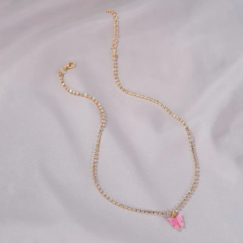 Picture of Butterfly Pearl Beads Pendant Chain Choker Necklace (Purple,Adjustable)