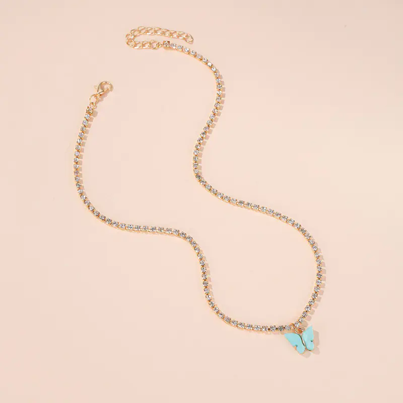 Picture of Korean Fashion Cute Butterfly Pendant Necklace for Women Golden Color Statement Necklace Jewelry Gifts (White,Adjustable)