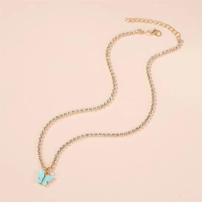 Picture of Korean Fashion Cute Butterfly Pendant Necklace for Women Golden Color Statement Necklace Jewelry Gifts (Purple,Adjustable)