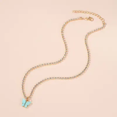 Picture of Korean Fashion Cute Butterfly Pendant Necklace for Women Golden Color Statement Necklace Jewelry Gifts (Purple,Adjustable)