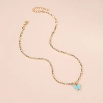 Picture of Butterfly Chain Pendant Necklace For Women (Pink,Adjustable)