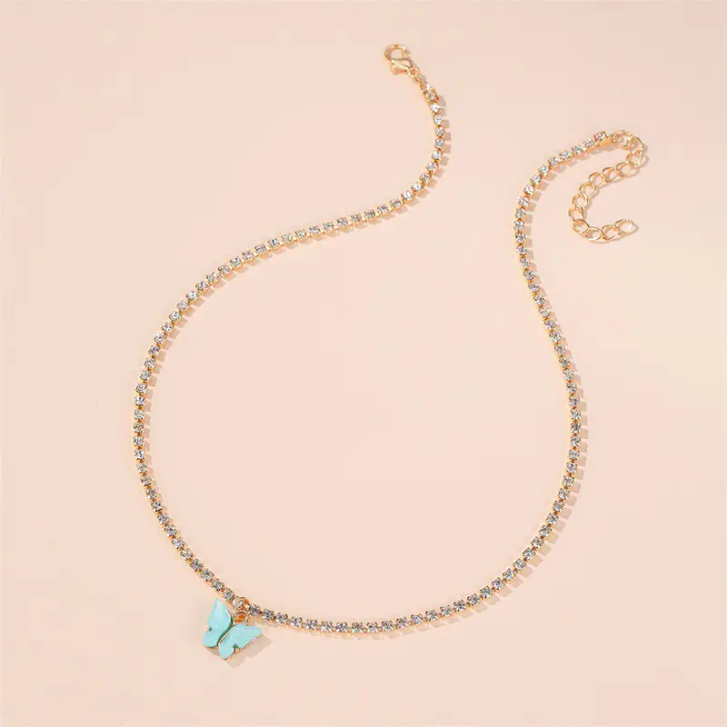 Picture of Butterfly necklace Choker clavicle chain necklace (Pink,Adjustable)