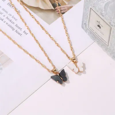 Picture of Trendy Butterfly Chain Pendant Necklaces for Women New Collection - Necklace for Girls Simple Fashion (Light blue,Adjustable)