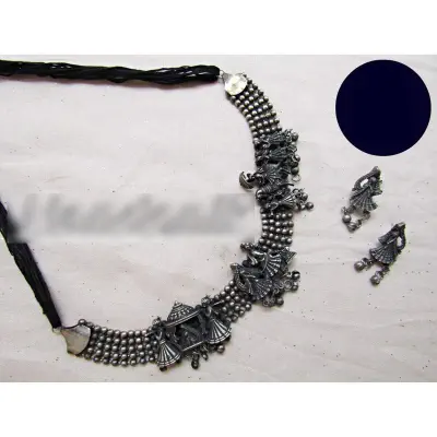 Picture of Elegant & Trendy German Silver Black Polish Motif Jewellery Set of Necklace and Earring for Women 